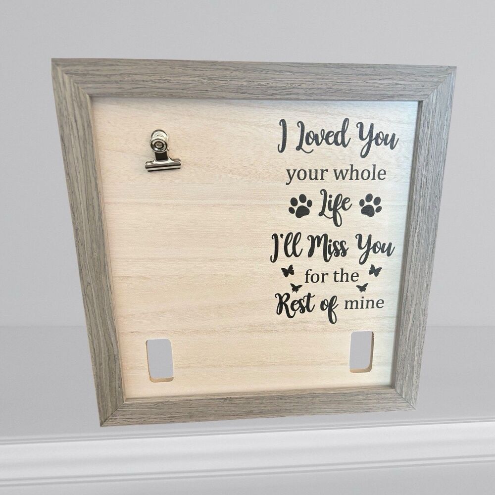 Pet Memorial Dog Memorial  Board Clip for photo, Collar Hold 9" x 9" Gray Frame